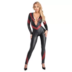Cottelli - catsuit med lynlås - wetlook - sort - L