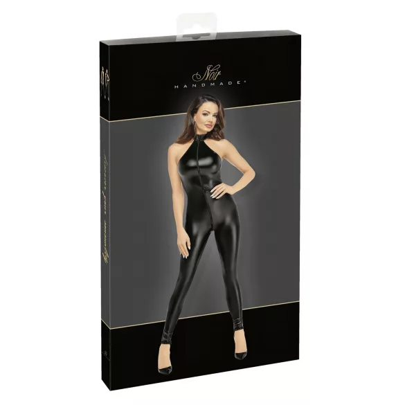 Noir - catsuit med lynlås - blank - sort
