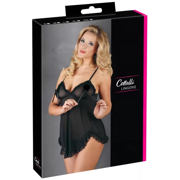 Cottelli - babydoll med flæser - sort lingeri - M