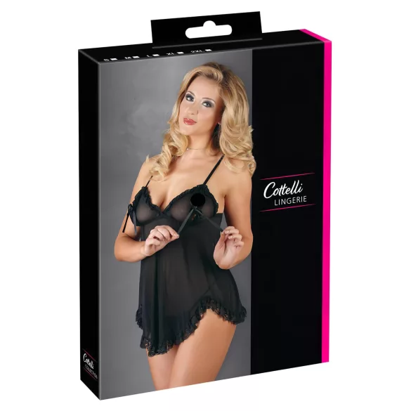 Cottelli - babydoll med flæser - sort lingeri - L