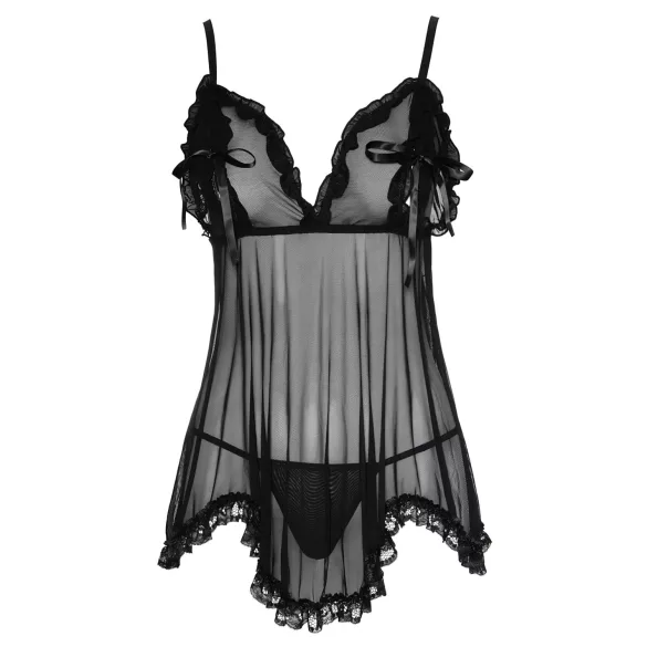 Cottelli - babydoll med flæser - sort lingeri - L
