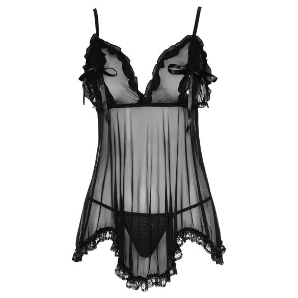 Cottelli - babydoll med flæser - sort lingeri - XXL
