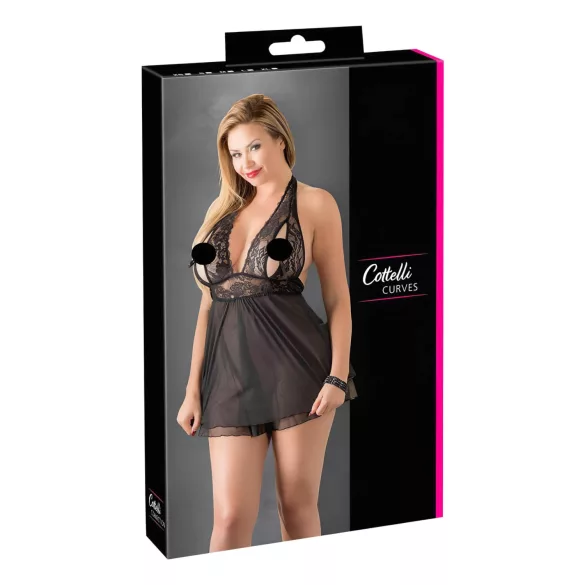 Cottelli Plus Size - babydoll med blonde - sort - plus size