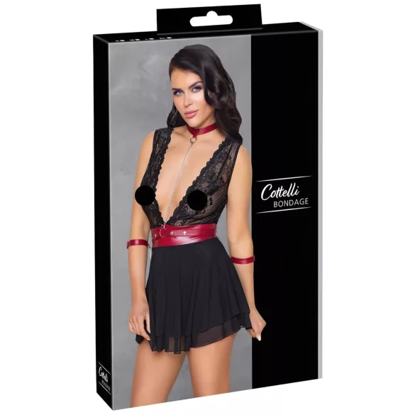 Cottelli Bondage - blonde babydoll med halterneck (sort) - L
