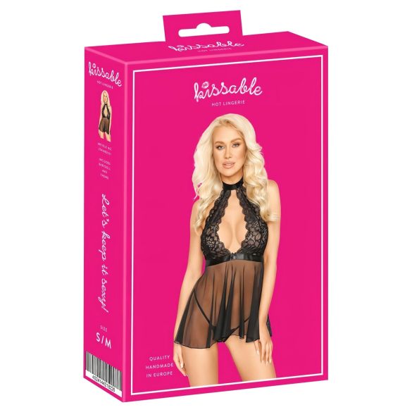 Kissable - babydoll med halsbånd - blonder - sort
