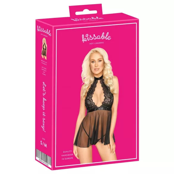 Kissable - babydoll med halsbånd - blonder - sort