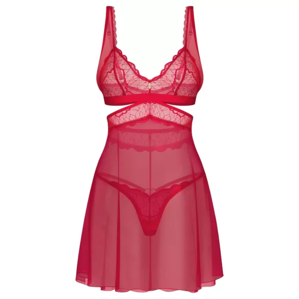Obsessive Cupide Desir - natkjolesæt - gennemsigtig blonde - rød - L/XL