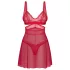 Obsessive Cupide Desir - natkjolesæt - gennemsigtig blonde - rød - L/XL