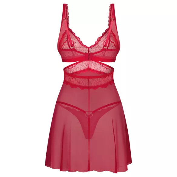 Obsessive Cupide Desir - natkjolesæt - gennemsigtig blonde - rød - L/XL