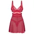 Obsessive Cupide Desir - natkjolesæt - gennemsigtig blonde - rød - L/XL