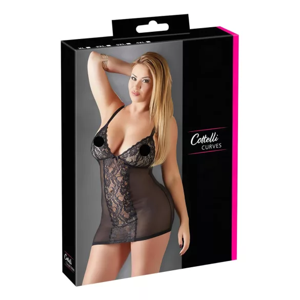 Cottelli Plus Size - blonde babydoll - gennemsigtig - sort - 3XL