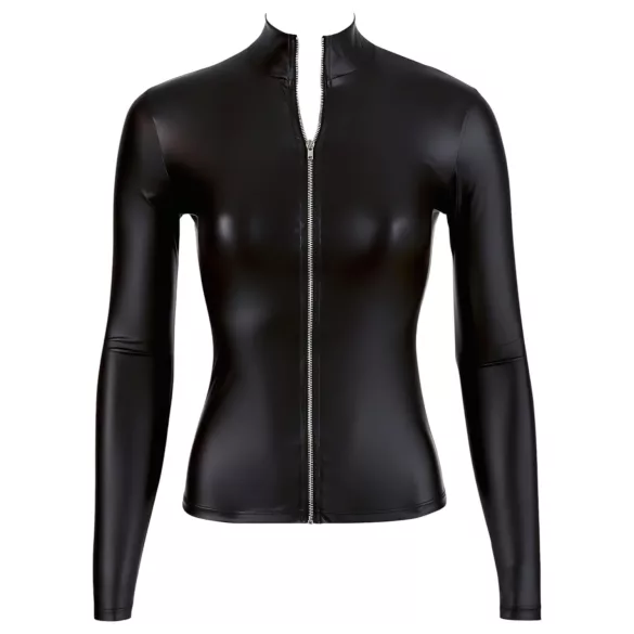 Cottelli - langærmet wetlook top til kvinder - sort