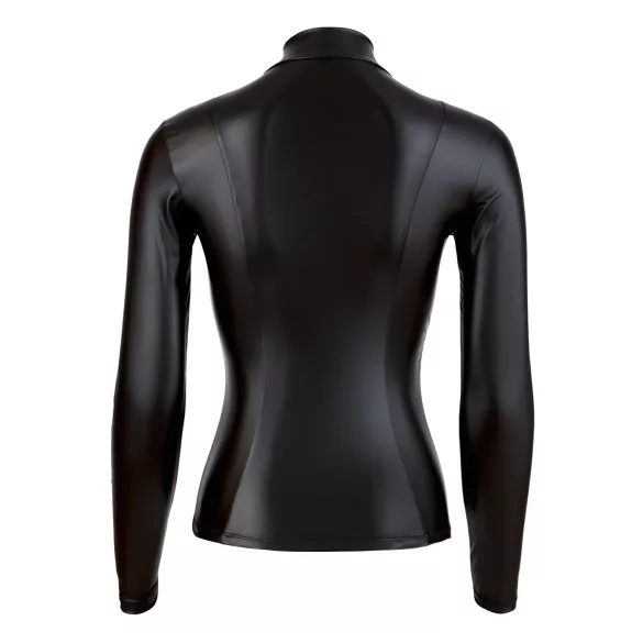 Cottelli - langærmet wetlook top til kvinder - sort