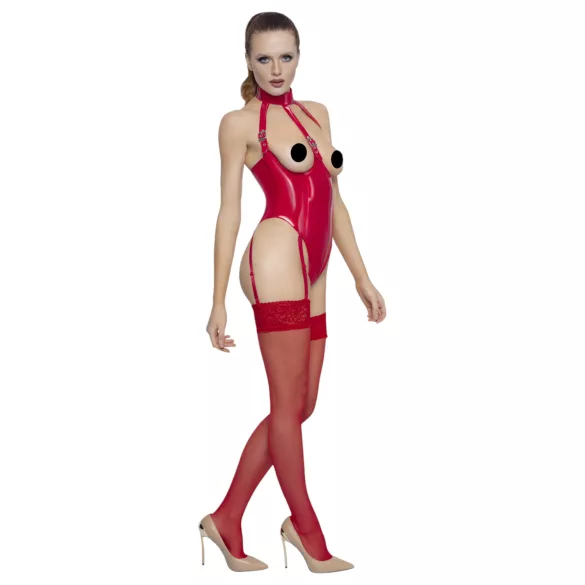 Black Level - åben bodystocking med halsbånd - rød