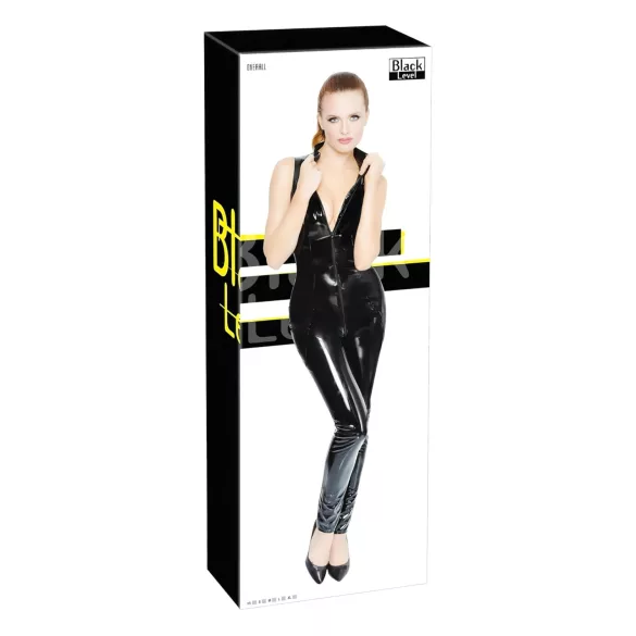 Black Level - catsuit med lynlås - blank vinyl - sort - S