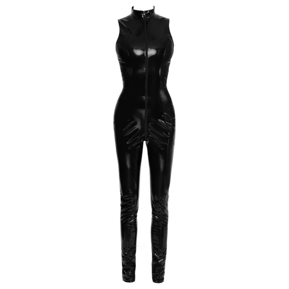 Black Level - catsuit med lynlås - blank vinyl - sort - S