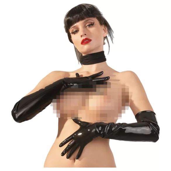 LATEX - lange latexhandsker - unisex - sort - L