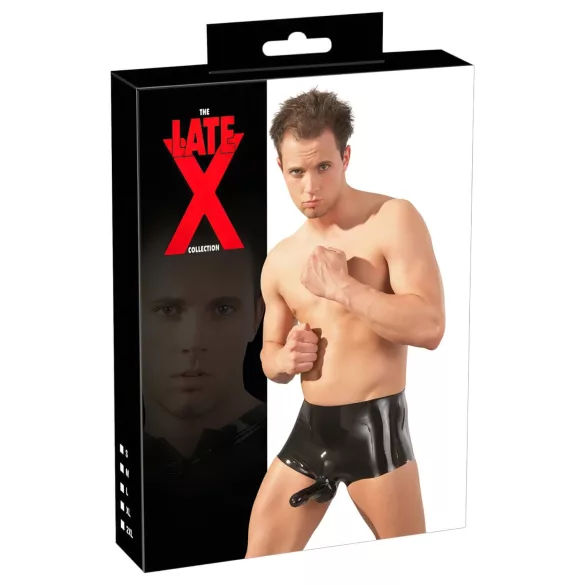 Latex-boxershorts + penishylster (sort) - L/XL