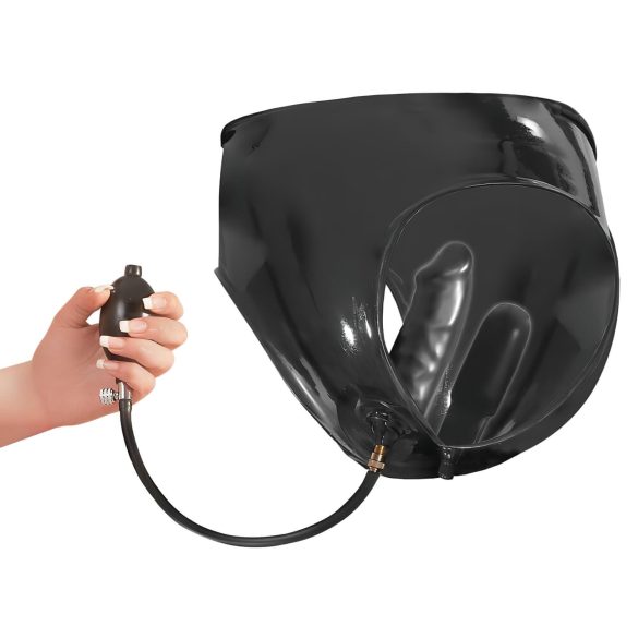 LATEX - 2 stk. kvinde trusser med oppustelig dildo (sort) - L