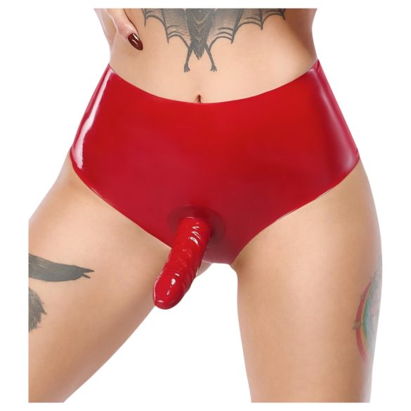 LATEX - livagtigt dildo med base (rød)
