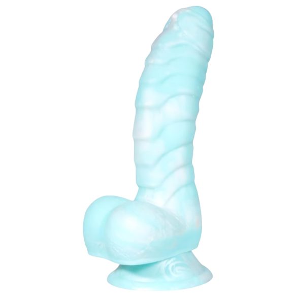 OgazR Havslange - rillet dildo - 17 cm (blå/hvid)