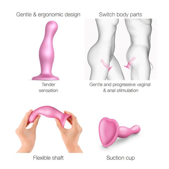 Strap-on-me Curvy S - dildo med sugekop - bølget - silikone - pink