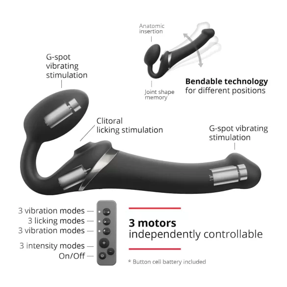 Strap-on-me - strap-on vibrator med luftbølger - sort