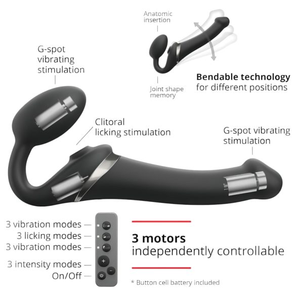 Strap-on-me M - luftbølge strap-on vibrator (sort)