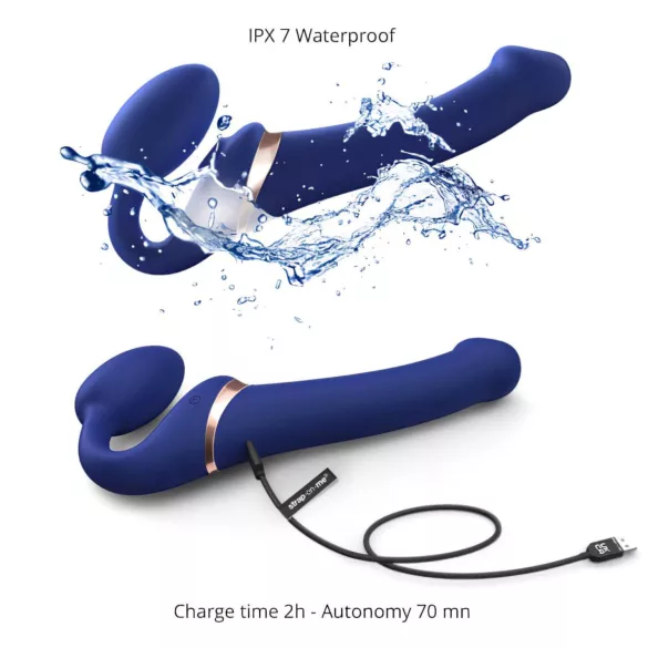 Strap-on-me S - påspændingsvibrator med luftbølger - (blå)