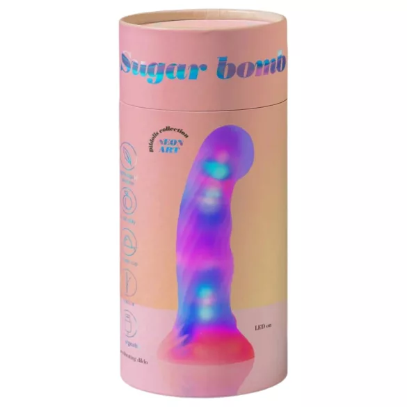 Love to Love Sugar Bomb - lysende silikonedildo med LED (pink-gul) - 16,9 cm