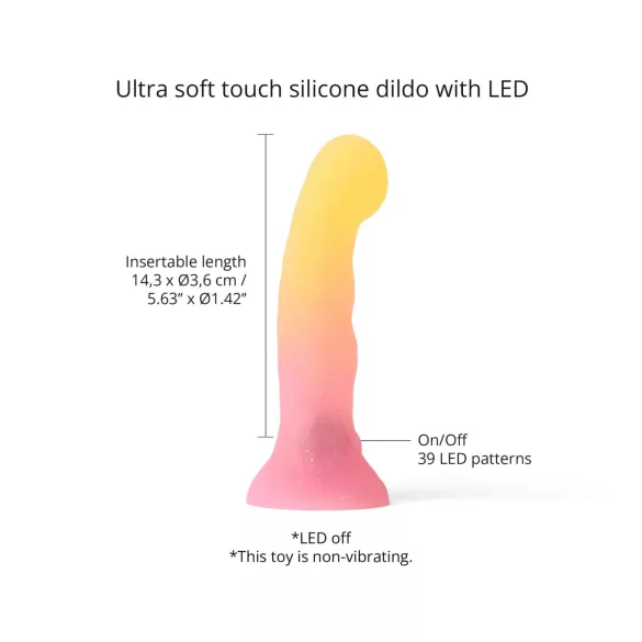 Love to Love Sugar Bomb - lysende silikonedildo med LED (pink-gul) - 16,9 cm