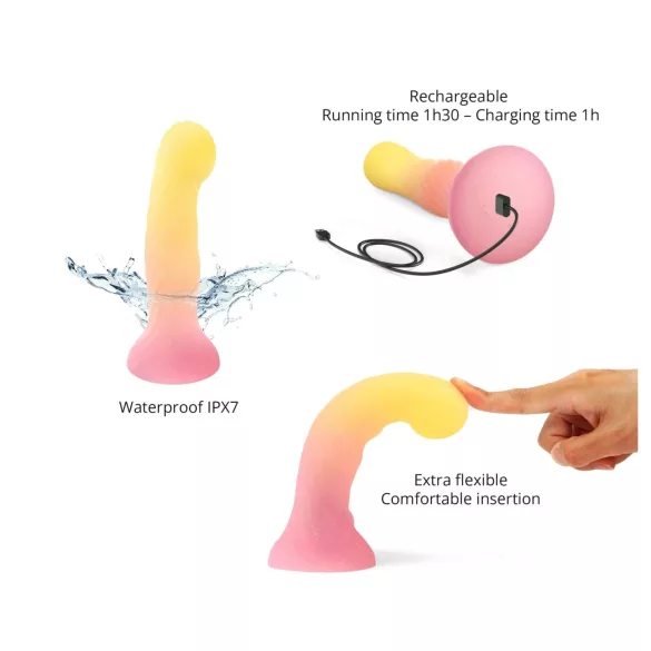 Love to Love Sugar Bomb - lysende silikonedildo med LED (pink-gul) - 16,9 cm
