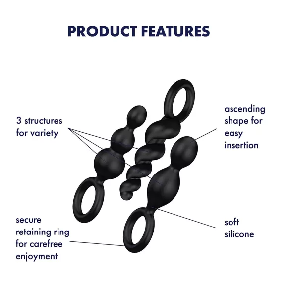 Satisfyer - analplug sæt - 3 stk - sort