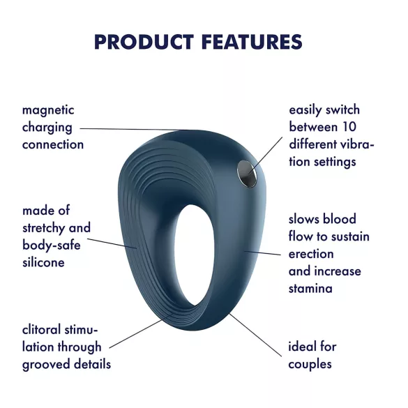 Satisfyer - penisring med vibration - vandtæt - grå
