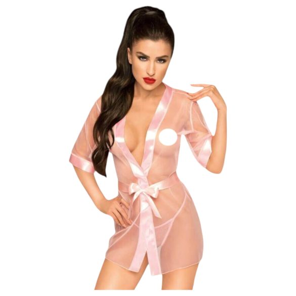 Penthouse Midnight Mirage - satin kimono og g-streng (pink) - XL