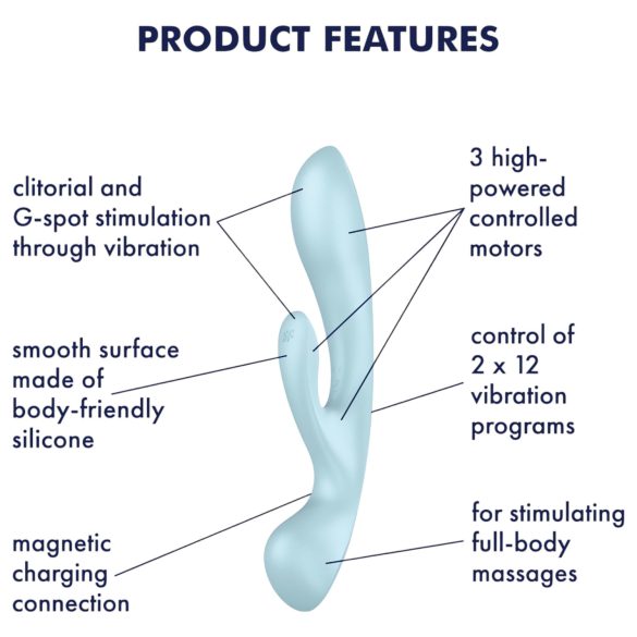 Satisfyer Triple Oh - vibrator med klitorisarm - genopladelig - blå