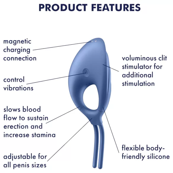 Satisfyer Swordsman - vibratorisk penisring - genopladelig - blå