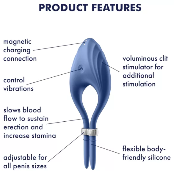 Satisfyer Duelist - genopladelig penisring med vibration - blå
