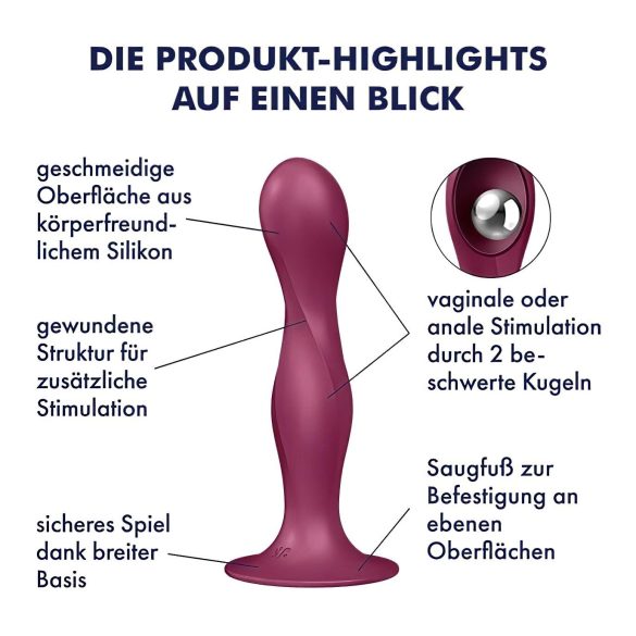 Satisfyer Double Ball-R - vægtet dildo med sugekop - rød