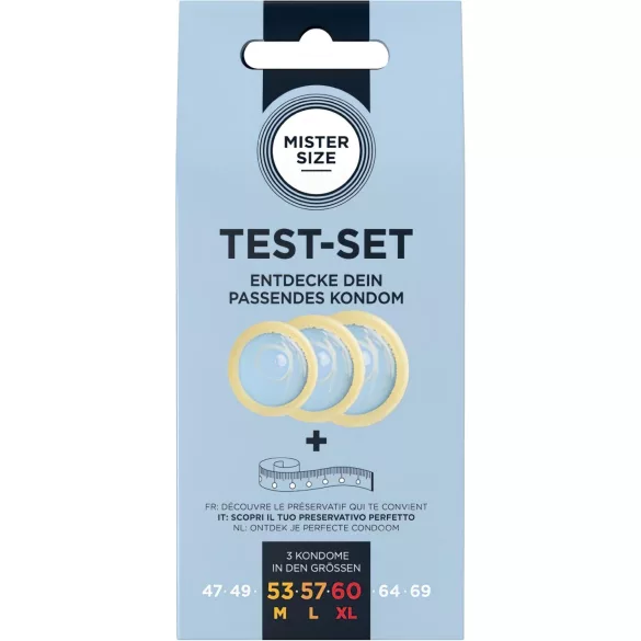 Mister Size Test-sæt - kondom-prøvepakke med målebånd (3 stk.)