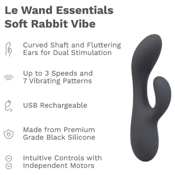le Wand Soft Rabbit - rabbit vibrator - 2 motorer - sort