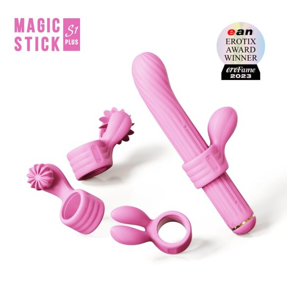 Magic Stick - vibrator med udskiftelige hoveder (pink)