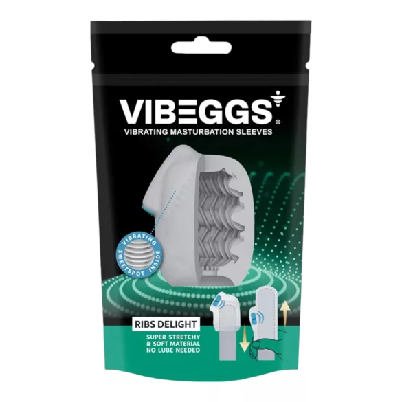 VIBEGGS Ribs Delight - vibratoræg masturbator - ribbet silikone - hvid