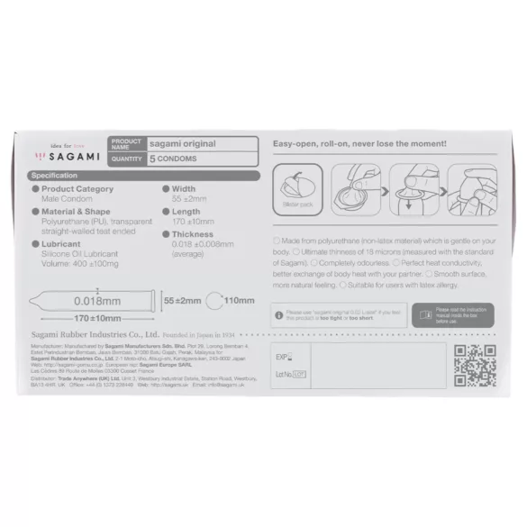 Sagami Original 0.01 - kondom - ultratynd 0,01mm - 55mm (5stk)