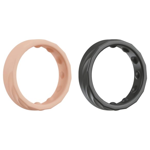 You2Toys 4-i-1 Penis- og Testikelring Sæt (Natur-Sort)