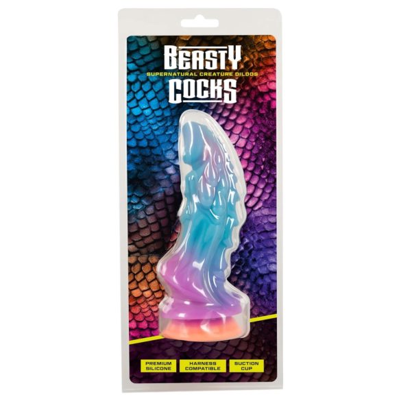 Beasty Cocks - silikondildo - alien design - blå/orange