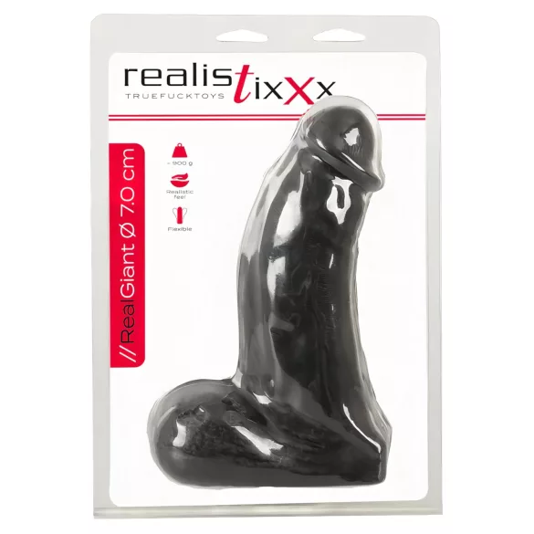Realistixxx Real Giant - dildo med testikler - 22 cm - sort