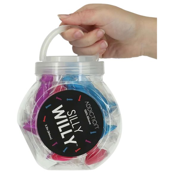 Silly Willy - farverig sugekop silikondildo - 12 stk