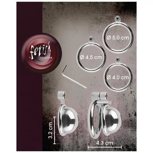 fetish collection - mini penisbure med 3 udskiftelige testikelringe (sølv)