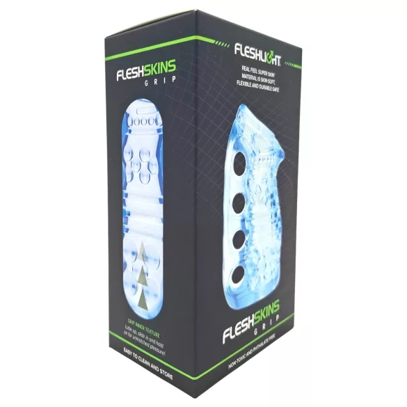 Fleshlight Fleshskins Grip Blue Ice - onaniprodukt med åbning i begge ender (blå)